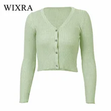 Wixra теплый и очаровательный женский кардиган, вязаный свитер, пальто с длинным рукавом, Женский Повседневный короткий кардиган с v-образным вырезом