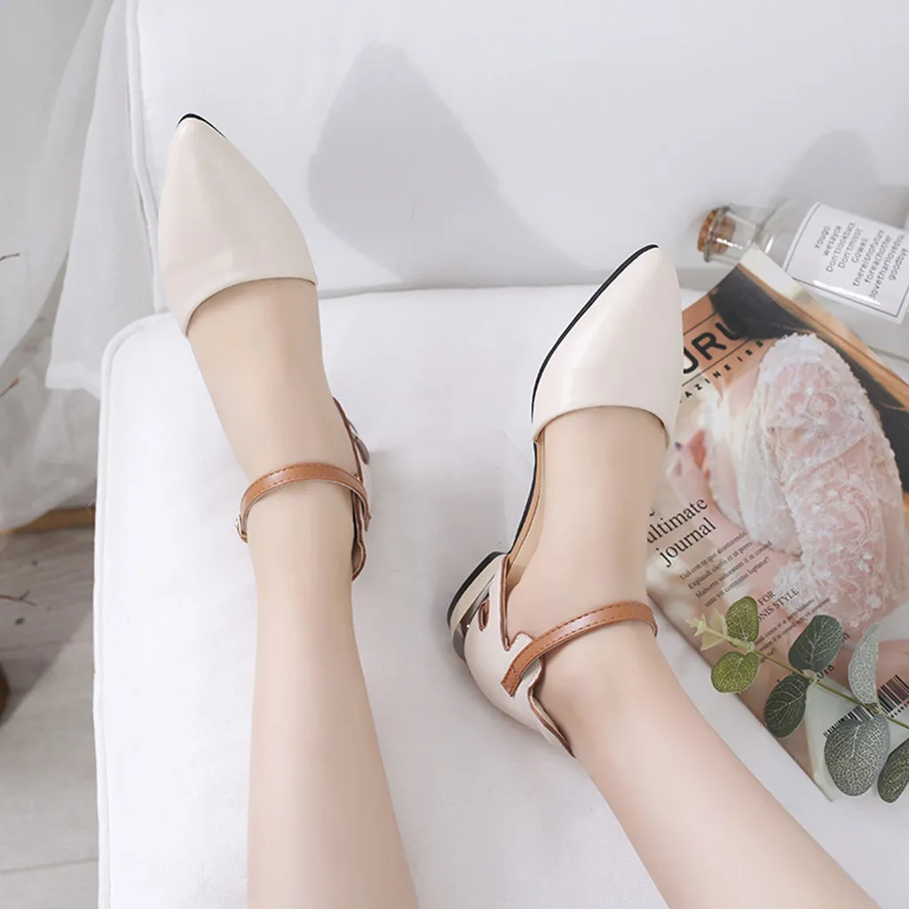 SAGACE Женская мода повседневное Твердые острый носок сандалии на квадратном каблуке туфли с ремешком и пряжкой пикантные высокое качество