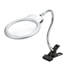 Multifunctional Desk Clip-on Magnifier with LED Light Metal Reading Loupe Adjustable Desktop LED Lamp Magnifying Glass