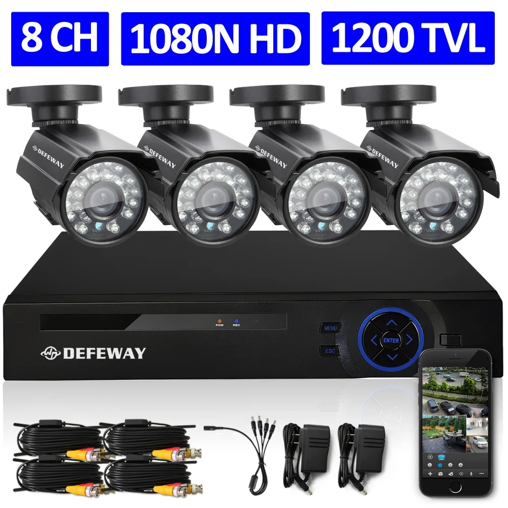 DEFEWAY 8CH CCTV System 1200TVL CCTV Camera Home Security Video Surveillance Kit 720P AHD DVR HD 720P Outdoor Indoor Camera