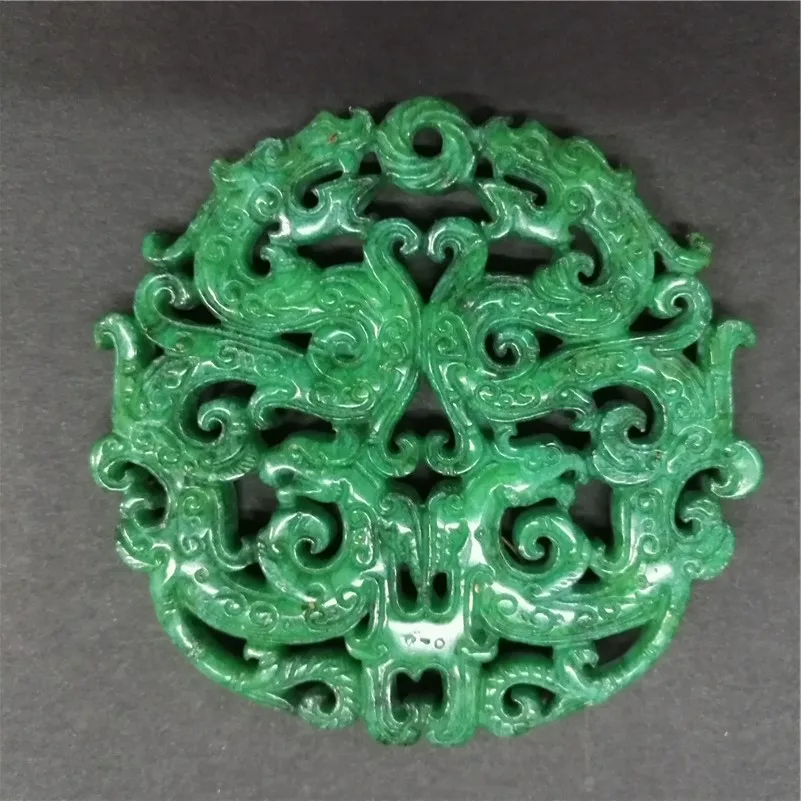 Винтажная азиатская древняя скульптура резьба художественный узор темно-зеленый полудрагоценный оникс бисер камень кисточкой кулон ожерелье DIY ювелирные изделия