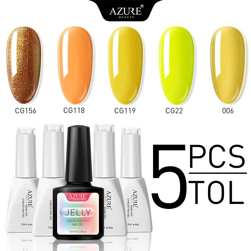 

Azure Beauty 8Pcs/Lot Yellow Color UV Gel Sets Hybrid Soak Off Semi Permanent Led Nail Gel Long Lasting Lacquer Varnish Kits