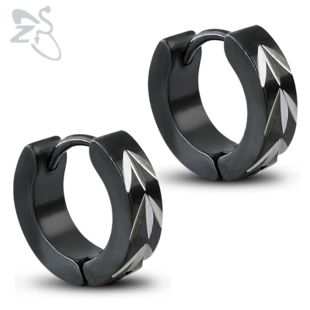 

Hoop Earrings Stainless Steel Piercing Hoops Black Cut Logo Men'S Earring Hip Hop Earlobe Earring Black Plating 4*9mm 2 Pairs