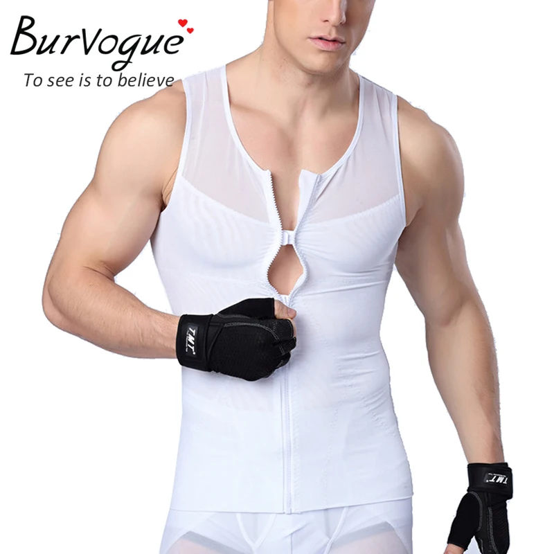 Burvogue Men Waistcoat Zipper Body Shaper Vest Shapewear Slimming Belt