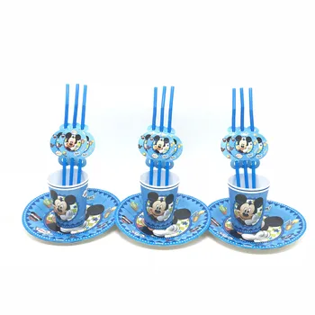 

High Quality 36pcs/lot Disney Mickey Mouse Theme Boy Birthday Party Baby Shower Disposable Cartoon Paper 12Cup 12Plate 12Straw