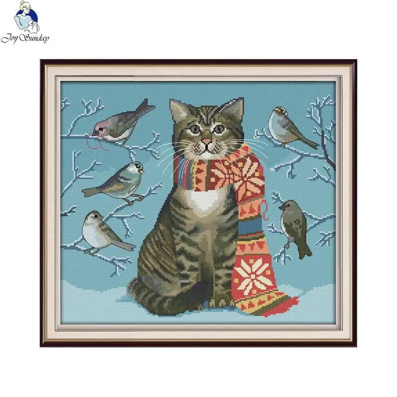 Joy Sunday кошка и птицы 11CT набивная ткань 14CT холст DMC Счетный Китайский Набор для вышивки крестом вышивка рукоделие