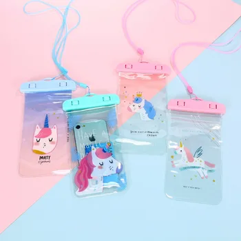 

Cactus Unicorn Flamingo PVC card holders women money purse neck strap card bus ID holders waterproof mobile phone case bag