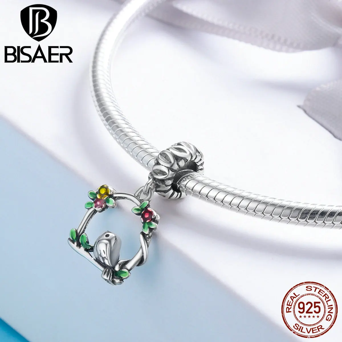 BISAER Лидер продаж 925 пробы серебряная клетка для птиц Весенняя коллекция Висячие Бусины Подходит браслет и браслеты серебро 925 ювелирные изделия ECC645