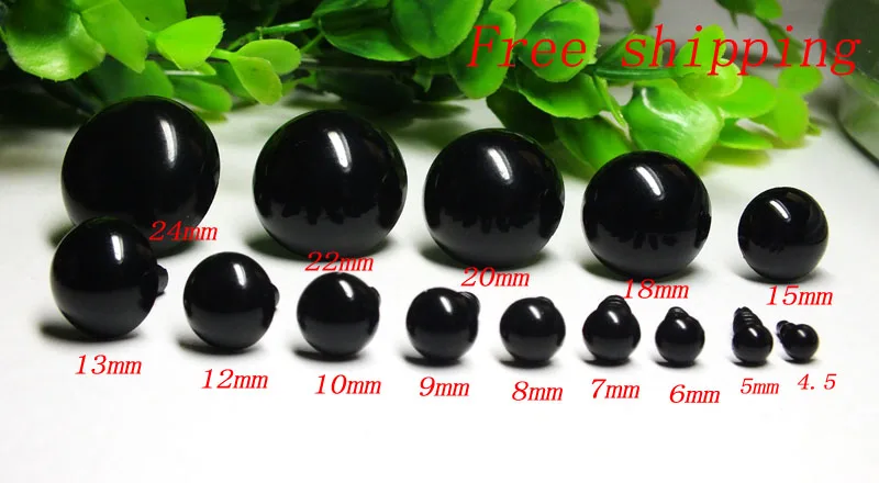 

wholesale 100pcs/lot 4.5-24mm black color plastic safety toy eyes for toy plush bear decoration