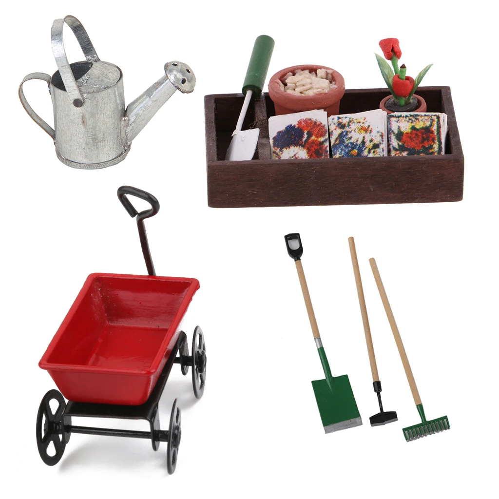 1//12 Pulling Cart Model Miniature Doll House Yard Furniture Accessory Toy Pretty
