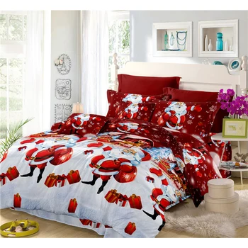

3D Red Christmas Bedding Set Cartoon Santa Claus Duvet Cover Bed Linen Flat Sheet Pillowcase Festival Gift For Bedroom Decor C20