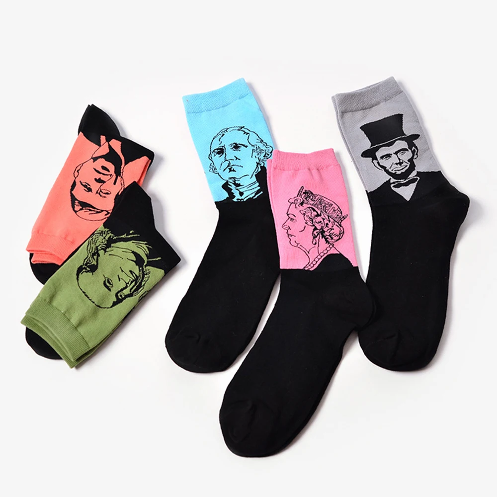 

2017 Ankle Socks Funny Trade Autumn Winter Retro Art Abstract Oil Painting Figure Head Male Cotton In The Tube Kapron Short Sock