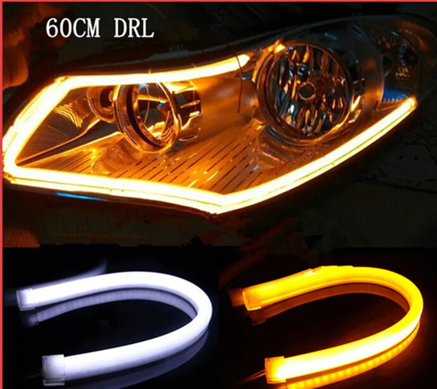 New 2PCS 60CM DRL Flexible LED Tube Strip Daytime Running Lights Turn Signal Angel Eyes Car