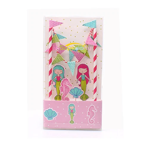 Мультфильм 1 комплект принцесса пират торт фигурка для торта флаги Беби Шауэр детский день рождения украшения товары для детской вечеринки мальчик и девочка - Цвет: Mermaid