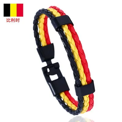 National Flag Color ES Spain Multi Layer Leather Bracelet For Men Bangle Fashion Black Handemade Male Jewelry Pulseira Masculina - Окраска металла: DK1553