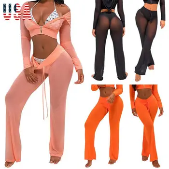 

Sexy Women Evening Party Translucent Mesh Pants Sexy Hot Women Beach Mesh Trousers For Female Sexy Pants