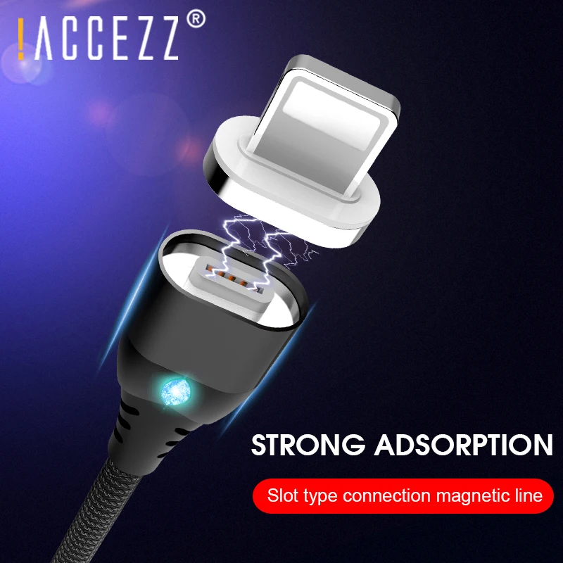 ! ACCEZZ كابل مغناطيسي 3A شحن سريع لل فون XS ماكس XR المصغّر usb نوع C لسامسونج Xiaomi هواوي المغناطيس شاحن كابل نقل بيانات