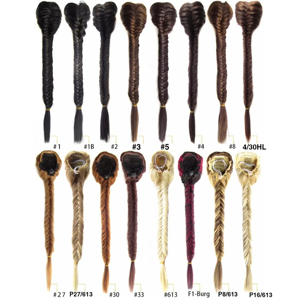 Long Straight Fishtail Braids Ponytail clip in Plaited Rope Hair Extension Synthetic Hair For wedding or daliy use
