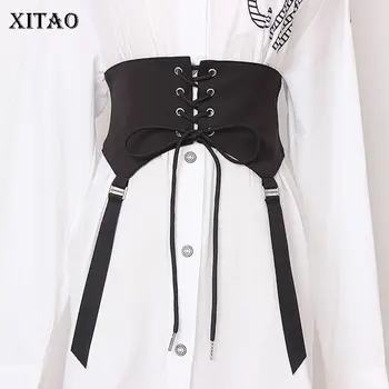 

XITAO Drawstring Women Belt Korea Fashion New 2019 Summer Elegant Fashion Korean Straps Black Wide Belt Casual Style WQR1279