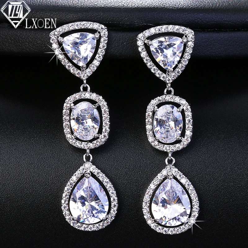 

LXOEN New Hot Fashion 3 Colors Zircon Crystal Stud Earrings For Women Jewelry Wedding Gift Casual Sporty Earring
