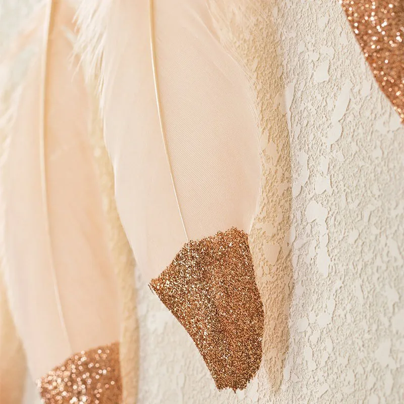 Us 2 05 25 Off Feather Garland Rose Gold Glitter Dipped Soft Feather Banner For Bedroom Bohemian Teepee Decorations Boho Theme Weddin In Flags