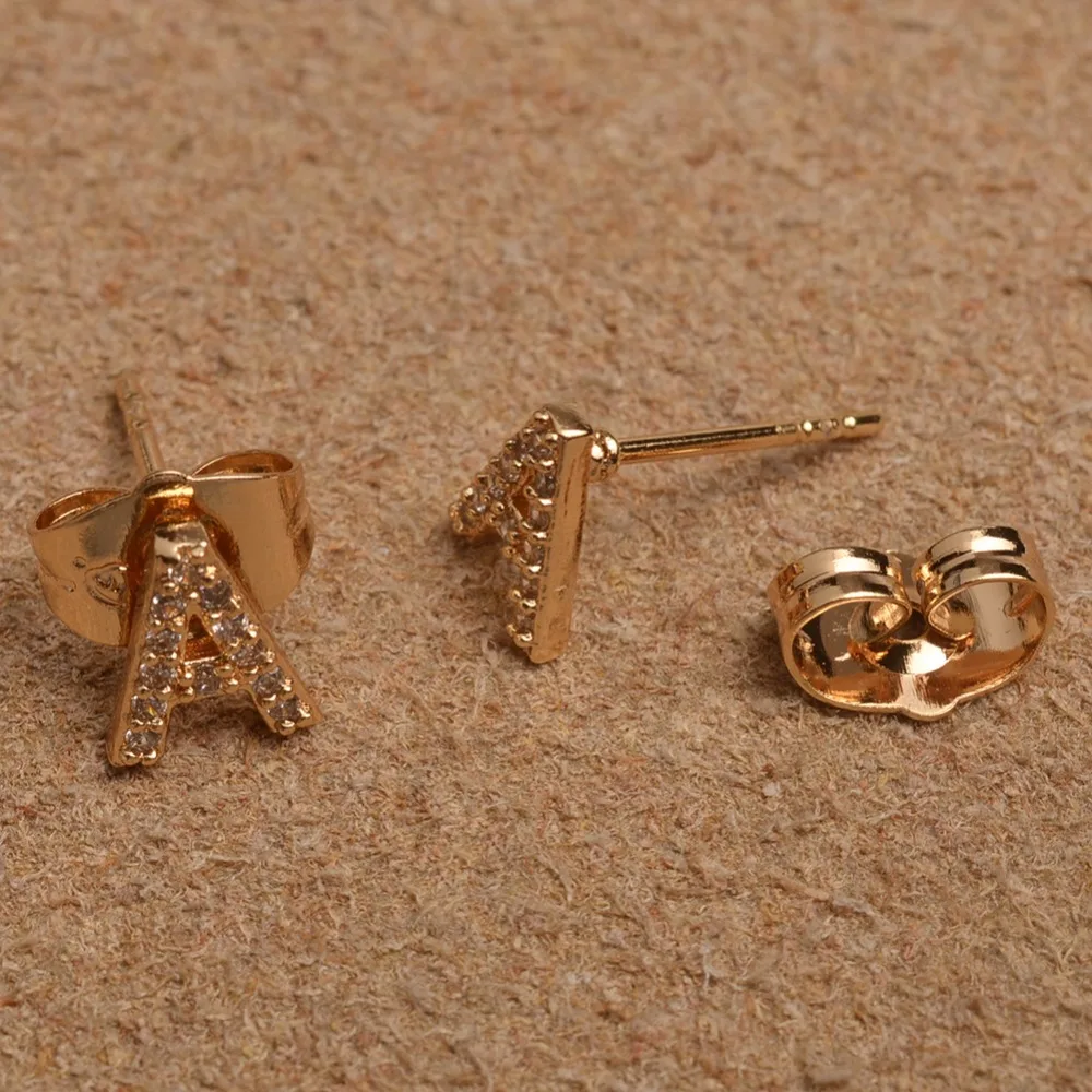 

Anniyo A-Z SMALL Letter Earrings for Women Girls English Alphabet Jewelry Gifts Initial CZ Earring With Cubic Zirconia #058404
