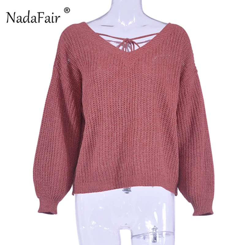 v neck lace up sweater women15_