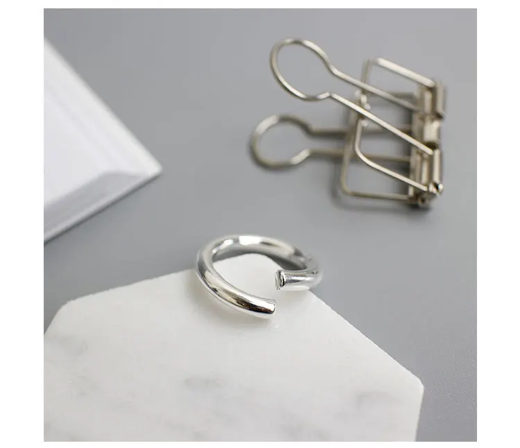 Очаровательное ювелирное изделие 925 пробы Серебряное Открытое кольцо для женщин однотонное толстое кольцо для девушек Bijoux Femme