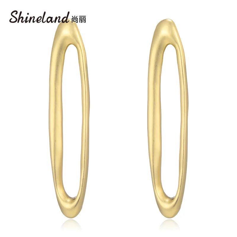

Shineland Geometric Oval Circle Stud Earrings for Women Silver Gold Color Alloy Fashion Party Jewelry aretes de mujer brincos \