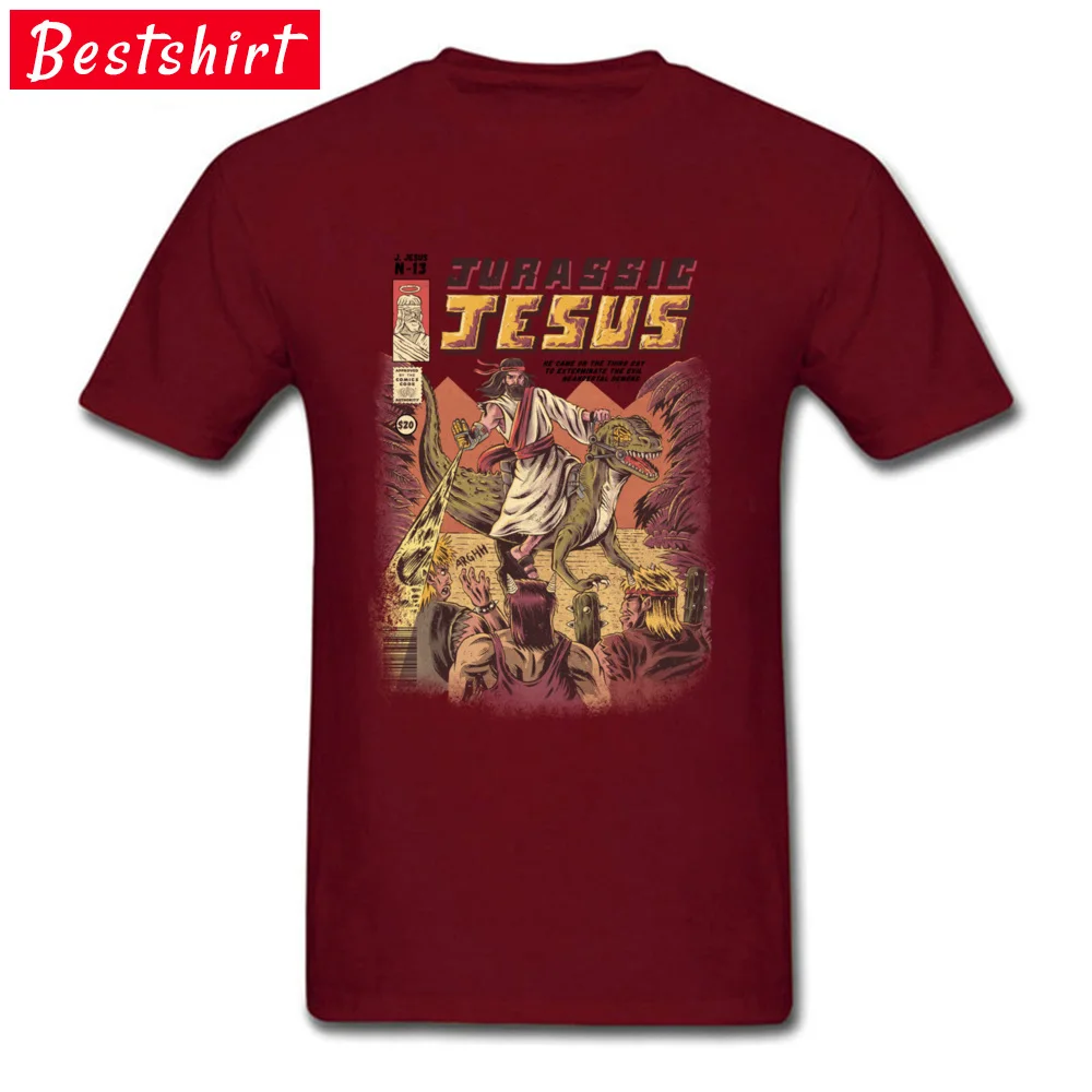 JURASSIC JESUS Oversized Slim Fit Tops Shirts Crew Neck Summer All Cotton Short Sleeve T-shirts for Men Funny Tops Tees JURASSIC JESUS maroon
