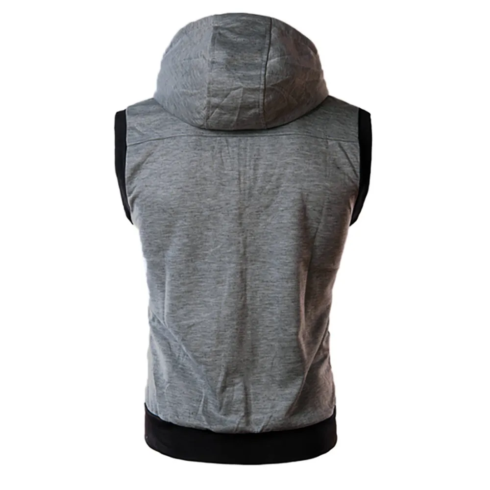 Mens Sleeveless WarmHooded Zipper Casual Gilet Jacket Jumper Top Sweatshirt