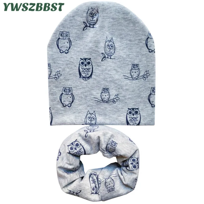 

New Fashion Owl Animal Print Cotton Children Hat Scarf Collar Boys Girls Beanies Cap Autumn Winter Kids Scarf Baby Hat Scarf Set