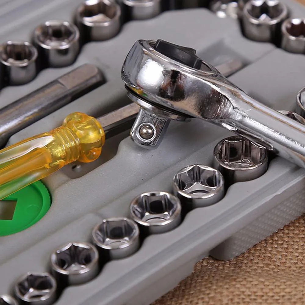 

Motorcycle Car Repair Tool with Case 40pcs Wrench Socket Set 3/8" & 1/4" Drive Tool Kit Ratchet Wrench spanner