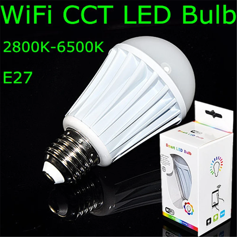

NEW AC85-240V 7W Milk White Shell E27 CCT (2800-6500K,Warm White to White) Led Bulb Builted-in Wifi IP Address(Android or IOS)