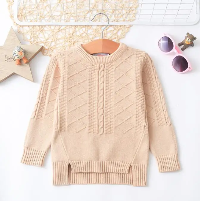 beige Rlyaeiz Новые Девушки Свитера для мальчиков осень свитер чистого цвета для девочек и мальчиков Повседневное Детские теплые трикотажные пуловеры для малышей - Цвет: beige