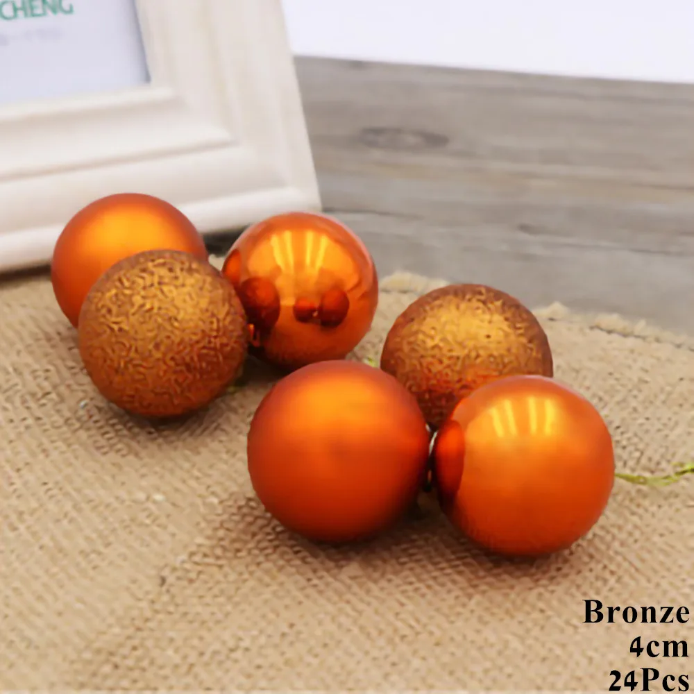 Bronze.4 24Pcs Christmas Ball Decoration Xmas Tree Bauble Ornaments New Year Home Hanging Decor Colorful Plastic Balls Club Party Supply - Цвет: Bronze.4