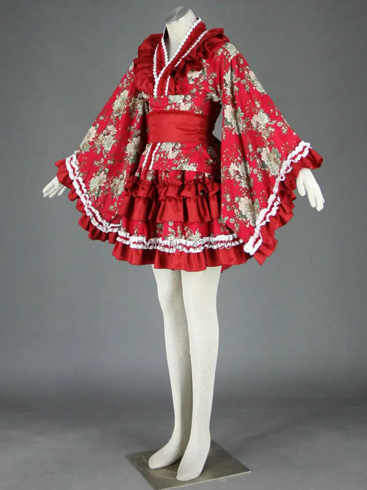 Красный красивая одежда с длинным рукавом хлопок сладкий Лолита платье женское платье костюмы на Хэллоуин костюм горничной