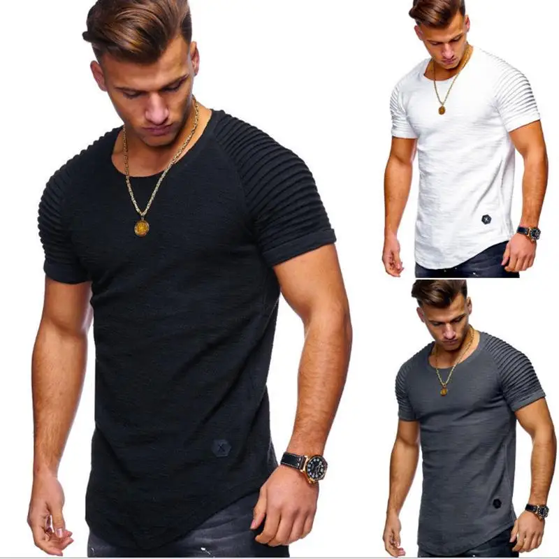 new Fashion Summer Jogger Men Solid T shirts Casual Slim Fit Ribbed ...