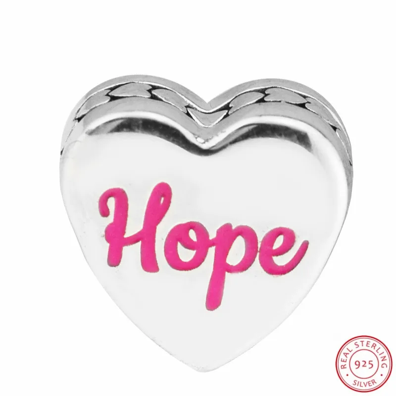 

New Arrival Heart-haped HOPE Red Ribbon Beads DIY Fit PANDORA Charms Silver 925 Original for Women Fine Jewelry Making FL653