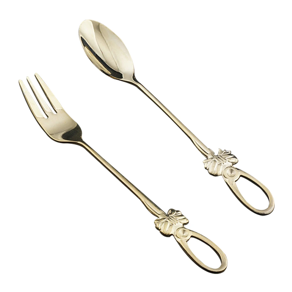 Stainless Steel Gold Dinnerware Spoon Fork Tableware Gold Cutleries Dessert Fruit Western Food Set Kitchen Tools