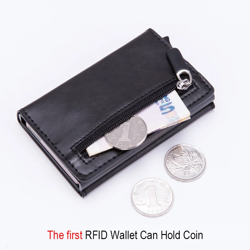 DIENQI Анти Rfid id Card Holder Чехол для мужчин кожаный металлический кошелек мужской кошелек для монет женский мини карбоновый держатель для