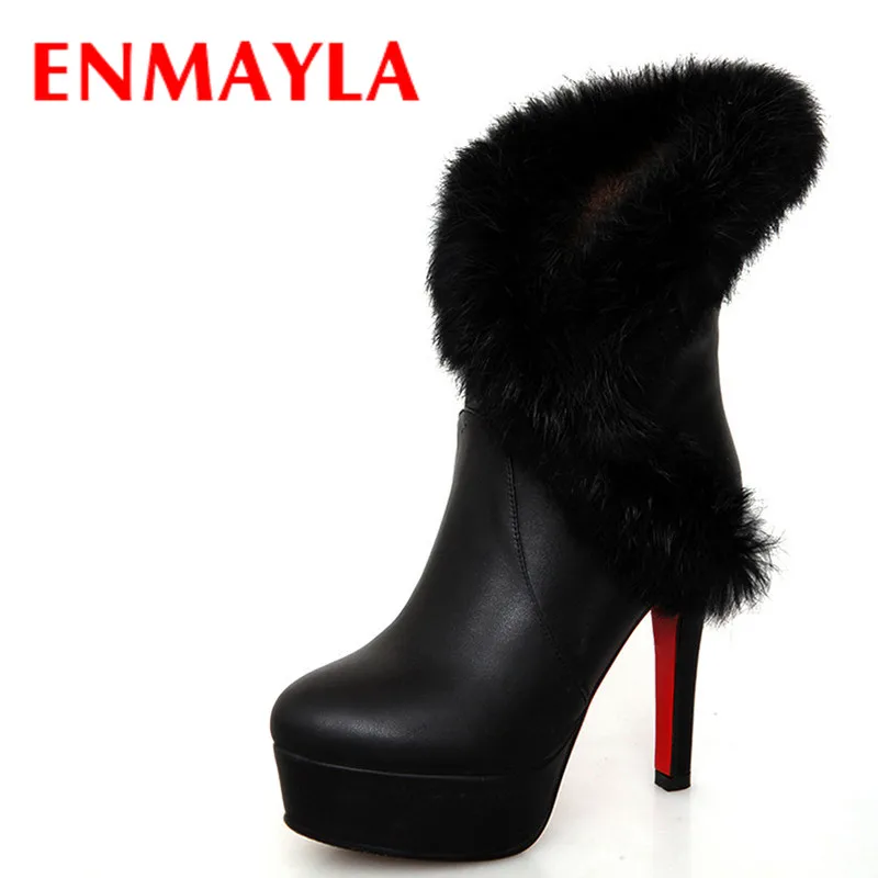 

ENMAYLA Rabbit Fur Platform Women Short Boots Winter Thin Heels Round Toe High Heel Ankle Boots Women Sexy Plush Half Boots