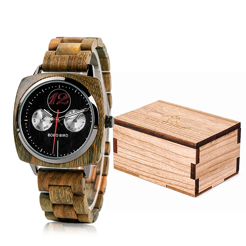 Men Watch Wooden Quartz Wristwatch Male Saat erkek BOBO BIRD show Date Week Create Clock Gift In Wood Box