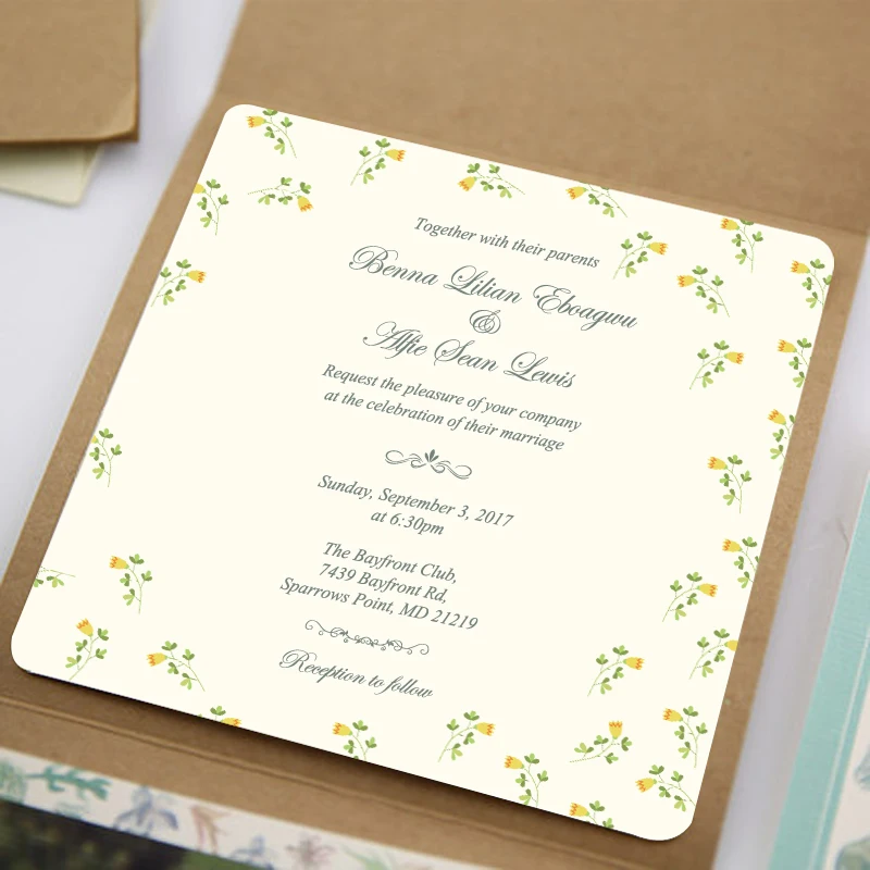  Vintage Kraft Paper Wedding Invitation Flower Invitation Cards DIV Creative Invitation With Customi - 32870520604