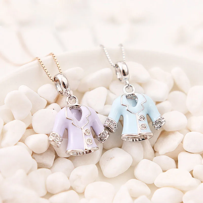 

Purple/Blue Enamel Mini CZ Suit Cloth 925 Silver Pendant