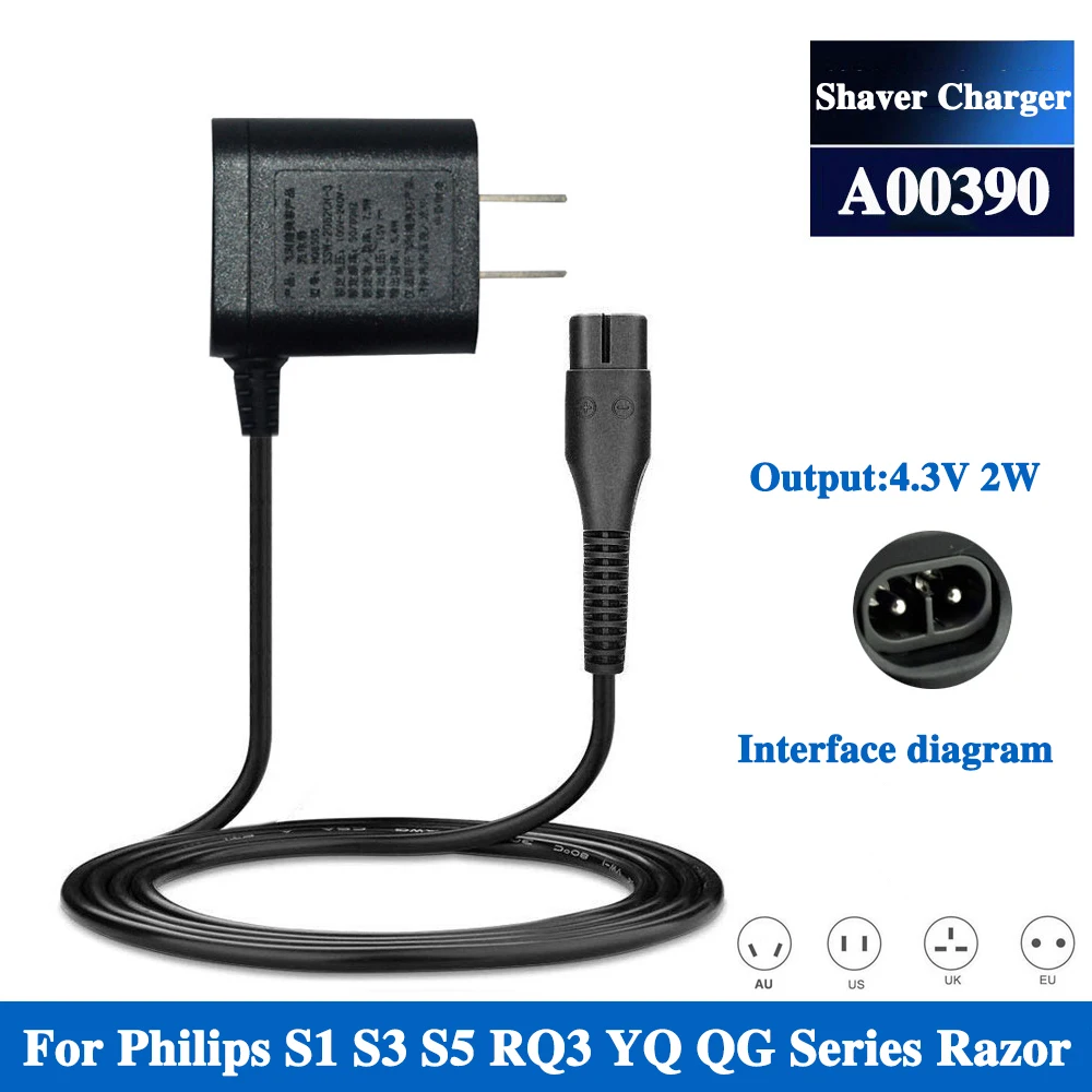 US Plug A00390 Charger Power Cord Adaptor For Philips Norelco Shaver RQ310 RQ311 RQ312 RQ320 RQ328