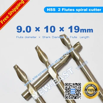 

New dia 10mm Flute Diameter 9mm 9*10*19*69mm 2Flute Endmill cutting High-speed steel HSS 2 Flutes spiral cutter