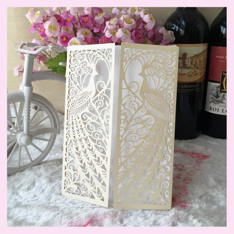 

25pcs hollow phoenix Design wedding invitation laser Luxury Wedding Invitations Card Elegant Lace Favor Wedding party supplies