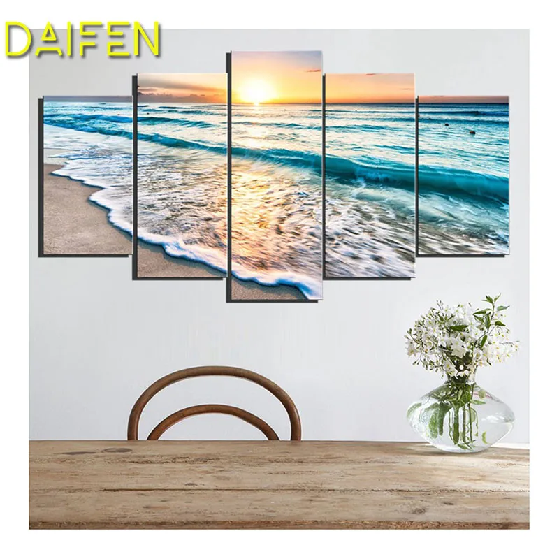 

Full Round Diamond embroidery Cross stitch Full Square Diamond painting Sunset Wave sandy beach DIY 3D Diamond mosaic