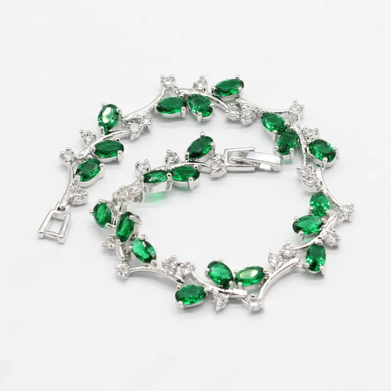 Наборы ювелирных изделий из серебра 925 пробы с зеленым кристаллом для женщин, вечерние, свадебные, 4 шт., браслет, серьги, ожерелье, подвески, кольца, новинка